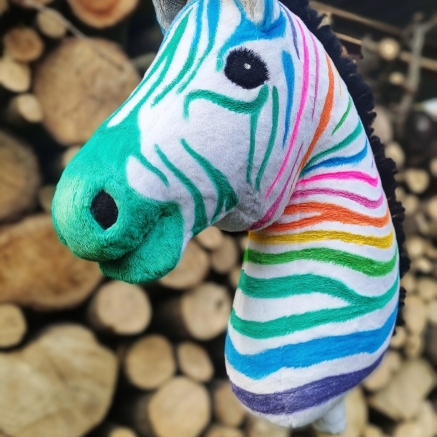 hobby horse zebra, siwy, realistyczny konik na kiju