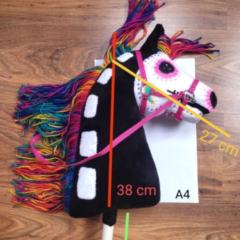 Hobby horse kary czarny realistyczny konik na kiju halloween