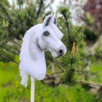 Hobby horse biały siwy realistyczny konik na kiju OGŁOWIE