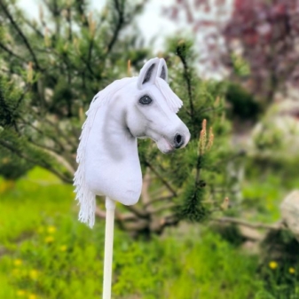 Hobby horse biały siwy realistyczny konik na kiju OGŁOWIE
