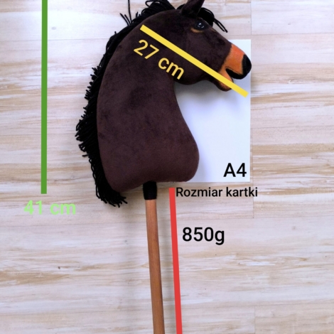 Hobby horse gniady realistyczny konik na kiju A3